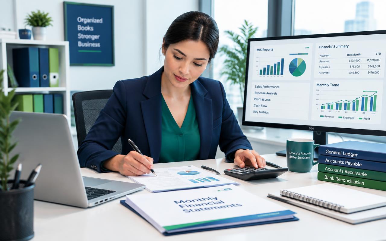 Accountant preparing monthly financial statements and MIS reports